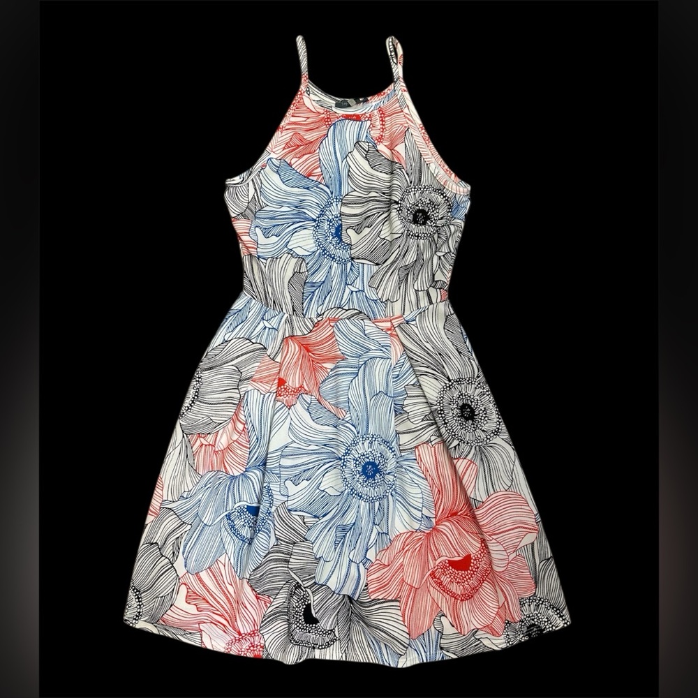 Soprano Women’s Floral Sundress S Halter-Style Pleats Fit and Flare